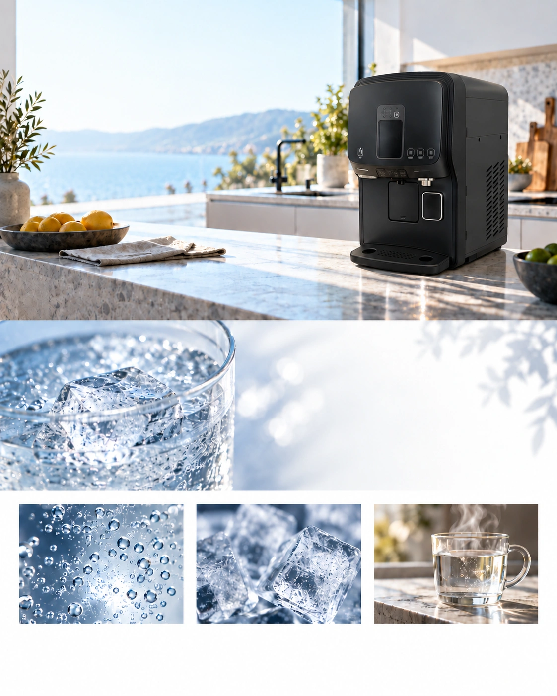 Sprudelndes Wasser mit Eis im Glas